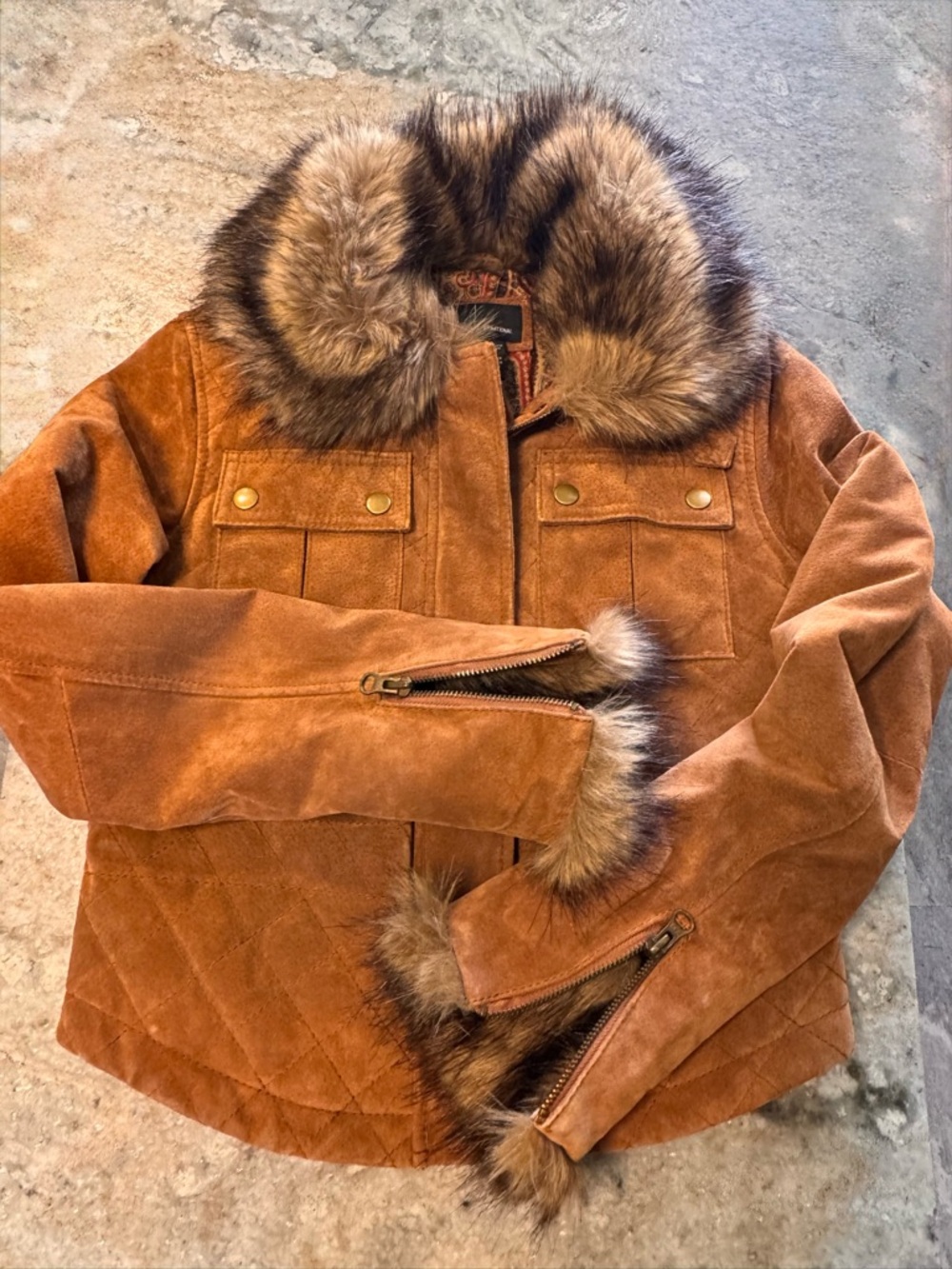 Moda International Suede Jacket with Faux-Fur Trim - Chestnut
